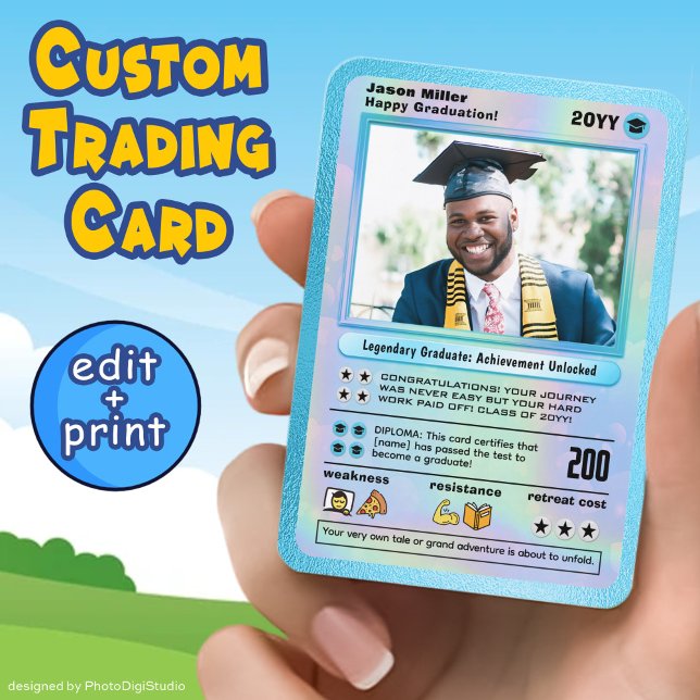 Personalisierte Abschluss Card Graduate Trading Ca Telefonnummerkarte (Personalized Graduation Card, Editable Graduate Trading Card Template and Print, Custom Cartoon Card)