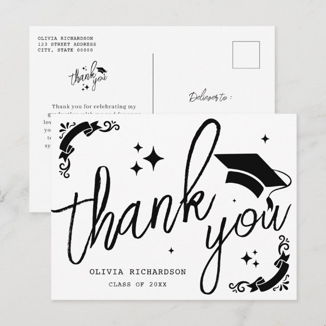 Personalisierte Abschluss Elegantes Skript Sterne  Postkarte (Vorne/Hinten)