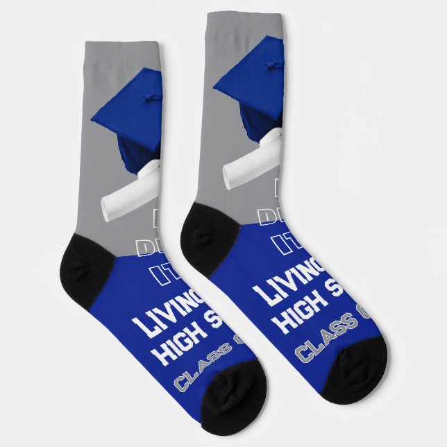 Personalisierte Abschluss Socks - Royal Blue & Gra Socken (Rechts)