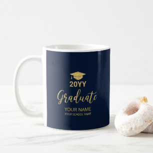 Personalisierte Abschlussgeschenke in Gold und Nav Kaffeetasse