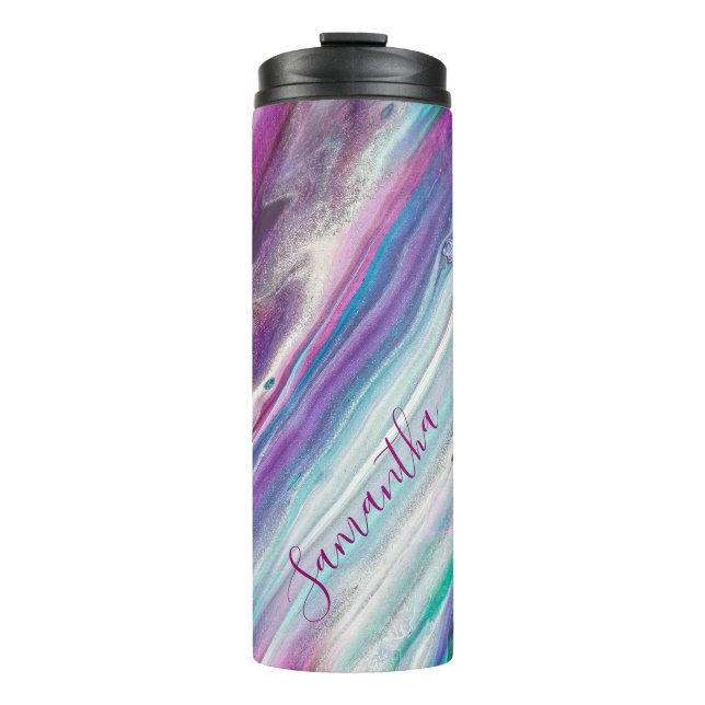 Personalisierte Abstrakte Aquamarine Glitterie Thermosbecher (Vorderseite)