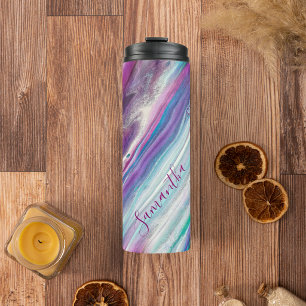 Personalisierte Abstrakte Aquamarine Glitterie Thermosbecher