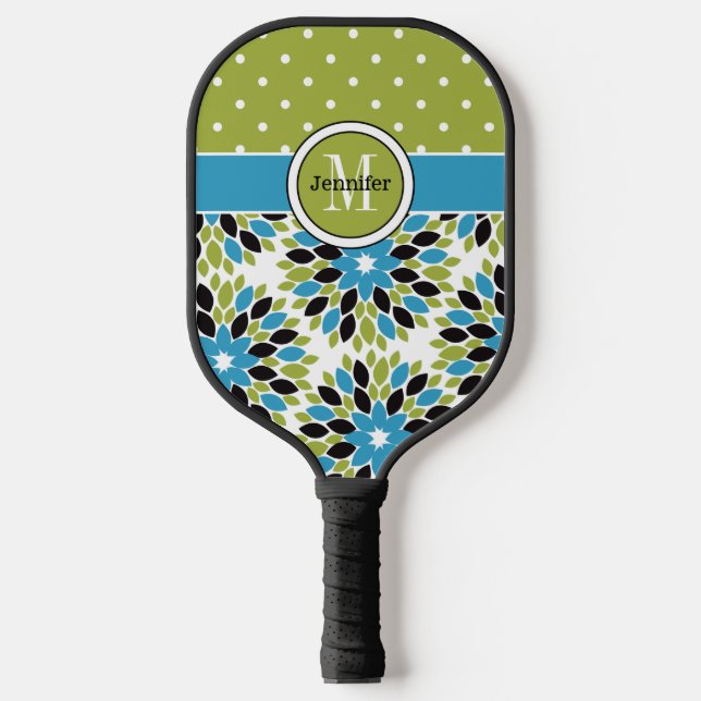 Personalisierte Abstrakte Flora, Polka Dosen, Mono Pickleball Schläger (Vorderseite)