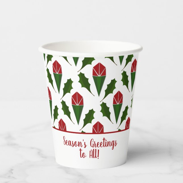 Personalisierte Abstrakte Rote Rosen Holly Holiday Pappbecher (Vorderseite)