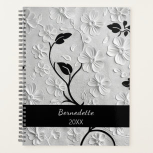 Personalisierte Abstrakte Schwarz-Weiß-Florals Planer