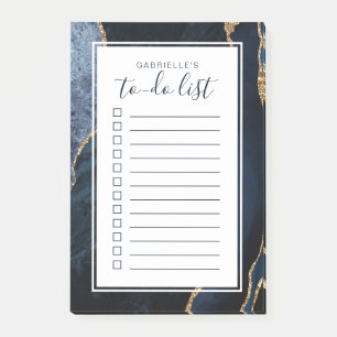 Personalisierte Achat-Geode Blau-Gold To-Do-Liste Post-it Klebezettel