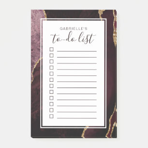 Personalisierte Achat-Geode Burgunder-Gold To-Do-L Post-it Klebezettel