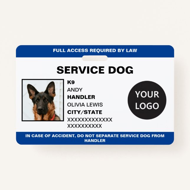 Personalisierte ADA Card Service Dog Foto ID Ausweis (Vorderseite)