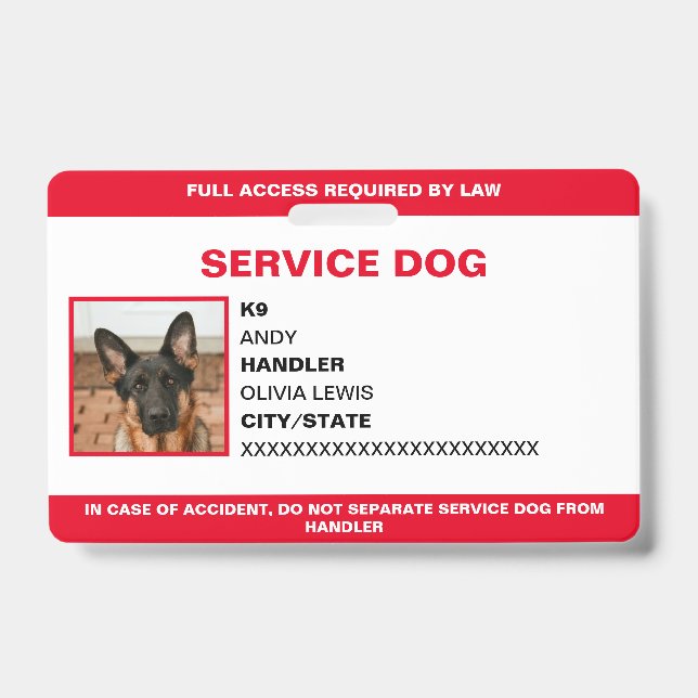 Personalisierte ADA Card Service Dog Foto ID Ausweis (Vorderseite)