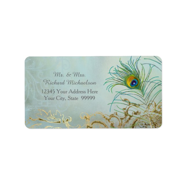 Personalisierte Adresse Elegante Pfauen Feathers A Adressaufkleber (Vorne)