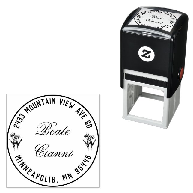 Personalisierte Adresse Stempel mit Tulpen (Beispiel)