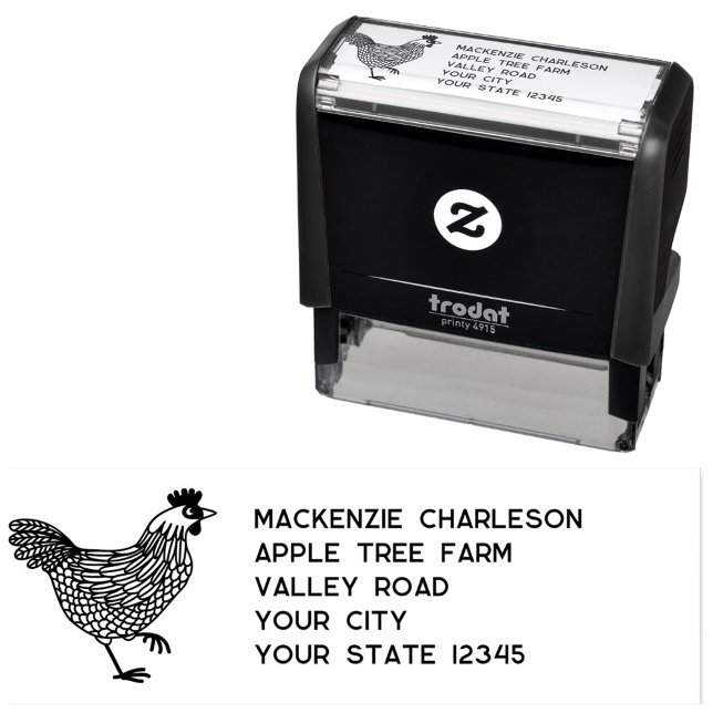 Personalisierte Adresse von Hen Chicken Permastempel (Chicken Hen Poultry self inking address stamp)