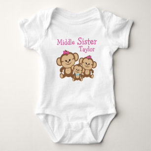 Personalisierte Affen Mittlere Schwester Baby Strampler
