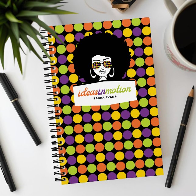 Personalisierte Afro Retro Punkte Notizbuch (Retro Feel, Bright Writing Notebook)