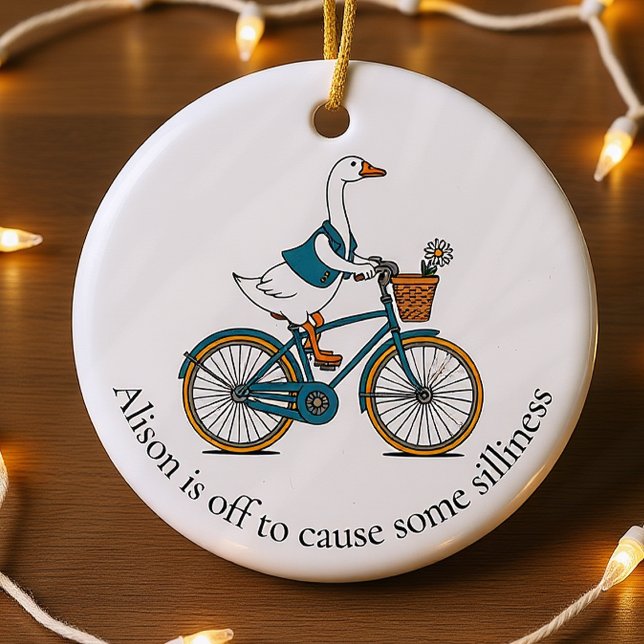 Personalisierte Alberne Gänse auf dem Bike Keramik Ornament (Von Creator hochgeladen)