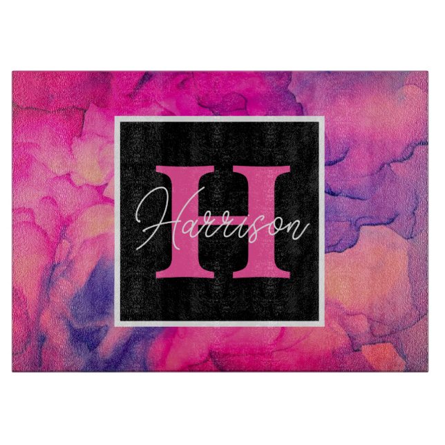 Personalisierte Alkoholtinte Monogramm Schneidebrett (Vorderseite)