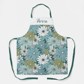 Personalisierte All-over-Print Blue Daisy-Schürze, Schürze