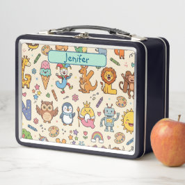Personalisierte Alphaland Kinder Lunch Black Beige Metall Brotdose