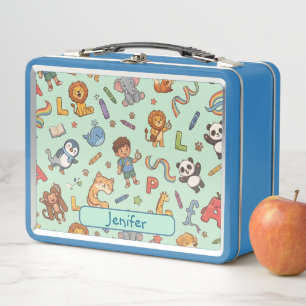 Personalisierte Alphaland Kinder Lunch Light Blue Metall Brotdose