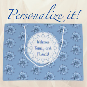Personalisierte alte blaue Rosen  Große Geschenktüte