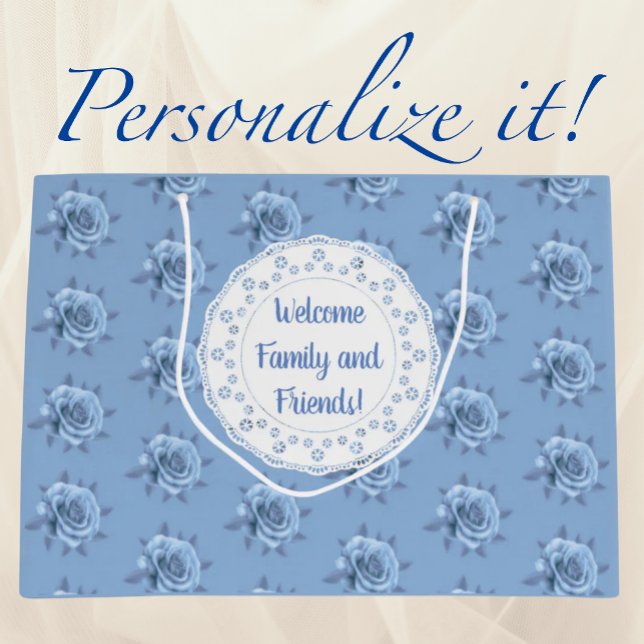 Personalisierte alte blaue Rosen  Große Geschenktüte (Personalize for special occasions!)