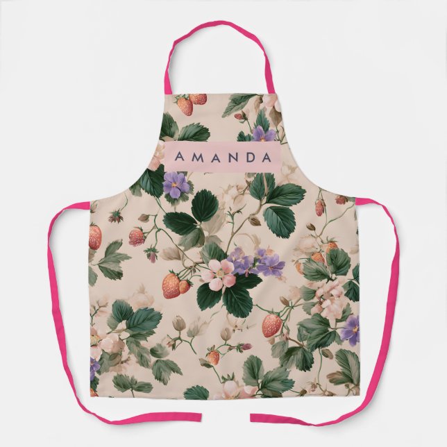 Personalisierte alte Erdbeeren botanisch floral Schürze (Vorderseite)