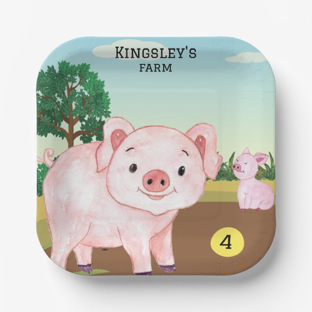 Personalisierte alte MacDonald's-Schweinefarm Pappteller (Vorderseite)