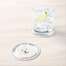 Personalisierte American Eskimo Samoyed Dog Weddin Runder Pappuntersetzer