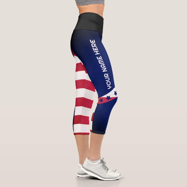 Personalisierte amerikanische Flagge 4. Juli Capri Leggings (Rechts)