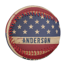 Personalisierte amerikanische Flagge Rustic Wood P Baseball