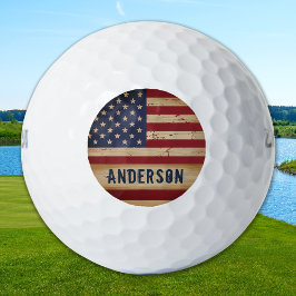 Personalisierte amerikanische Flagge Rustic Wood P Golfball