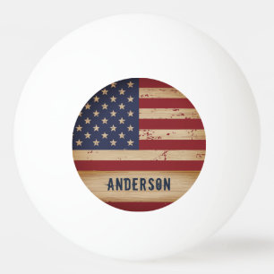 Personalisierte amerikanische Flagge Rustic Wood P Tischtennisball