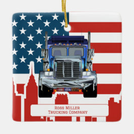 Personalisierte amerikanische Flagge Skyline Truck Keramikornament