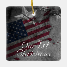 Personalisierte amerikanische Flagge Unser 1. Weih Keramikornament