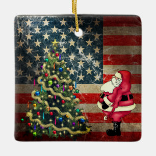 Personalisierte amerikanische Flagge, Weihnachtsba Keramikornament
