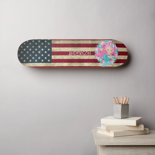 Personalisierte amerikanische KLEINE MERMAID Skateboard (Wandkunst (Horz))