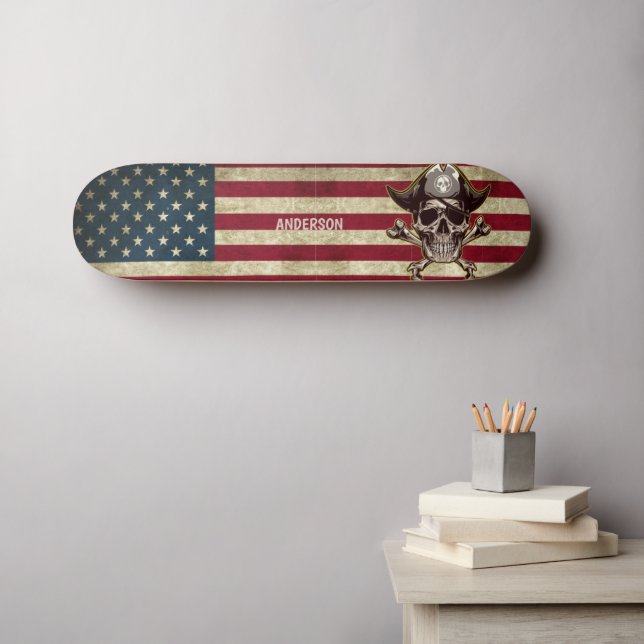 Personalisierte amerikanische Piratenflagge Skateboard (Wandkunst (Horz))