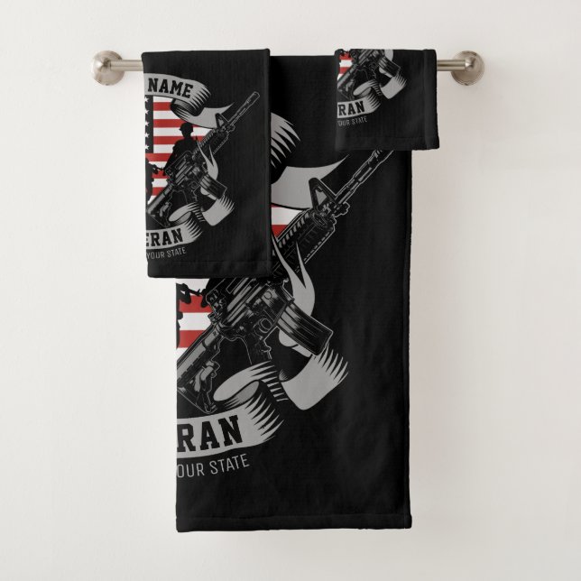 Personalisierte amerikanische Veteran Proud Vet US Badhandtuch Set (Insitu)