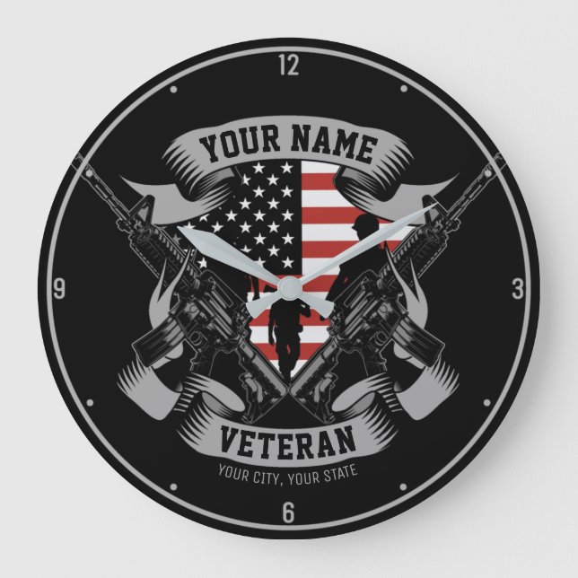 Personalisierte amerikanische Veteran Proud Vet US Große Wanduhr (Vorderseite)