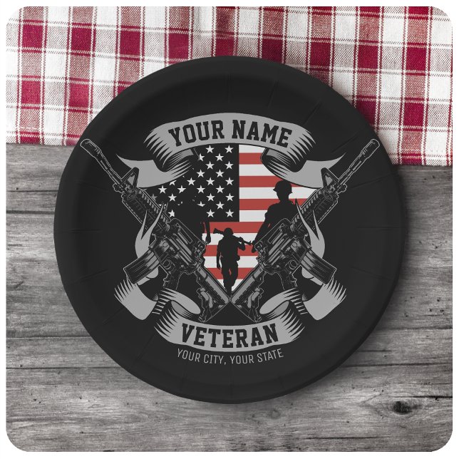 Personalisierte amerikanische Veteran Proud Vet US Pappteller (Von Creator hochgeladen)