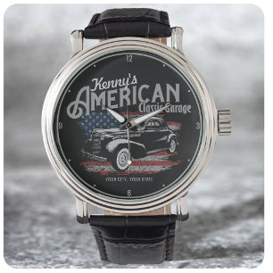 Personalisierte Amerikanische Vintage Autogarage Armbanduhr