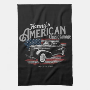 Personalisierte Amerikanische Vintage Autogarage   Geschirrtuch