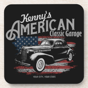Personalisierte Amerikanische Vintage Autogarage Getränkeuntersetzer