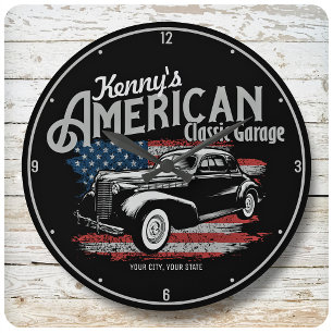 Personalisierte Amerikanische Vintage Autogarage Große Wanduhr