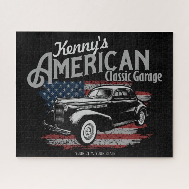 Personalisierte Amerikanische Vintage Autogarage Puzzle (Horizontal)