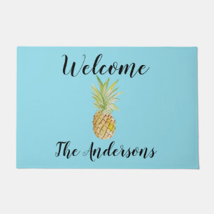 Personalisierte Ananas Aquarell Blauer Empfang Fußmatte