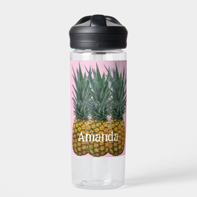 Personalisierte Ananas auf Pastellrosa Trinkflasche (Vorderseite)