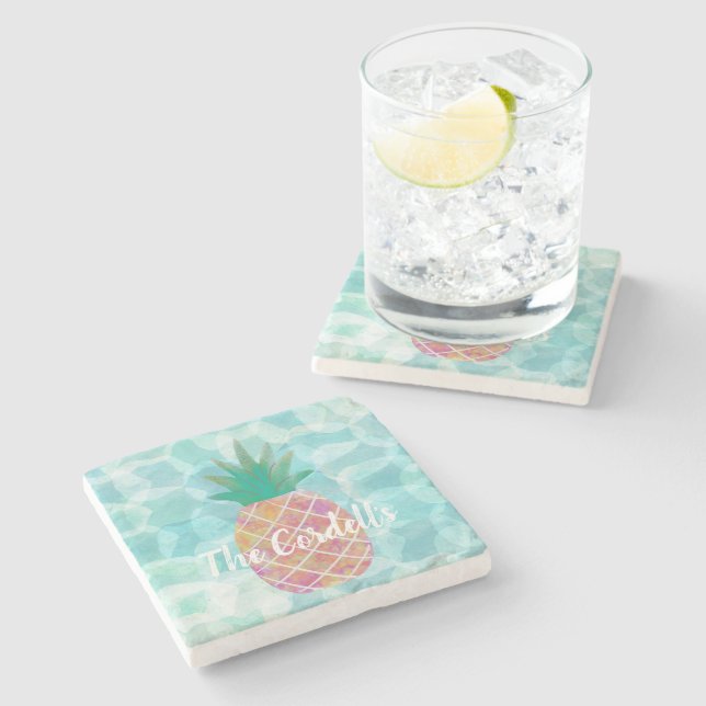 Personalisierte Ananas Bar Drink Coasters Steinuntersetzer (Seitenansicht)