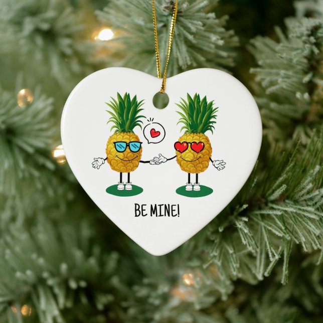 Personalisierte Ananas Emoji Liebe Couple Keramik Ornament (Baum)