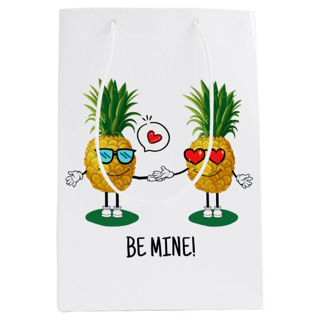 Personalisierte Ananas Emoji Liebe Couple Mittlere Geschenktüte (Vorderseite)